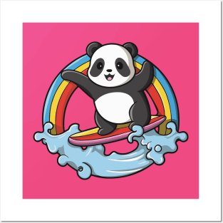 Panda Surf Rainbows Posters and Art